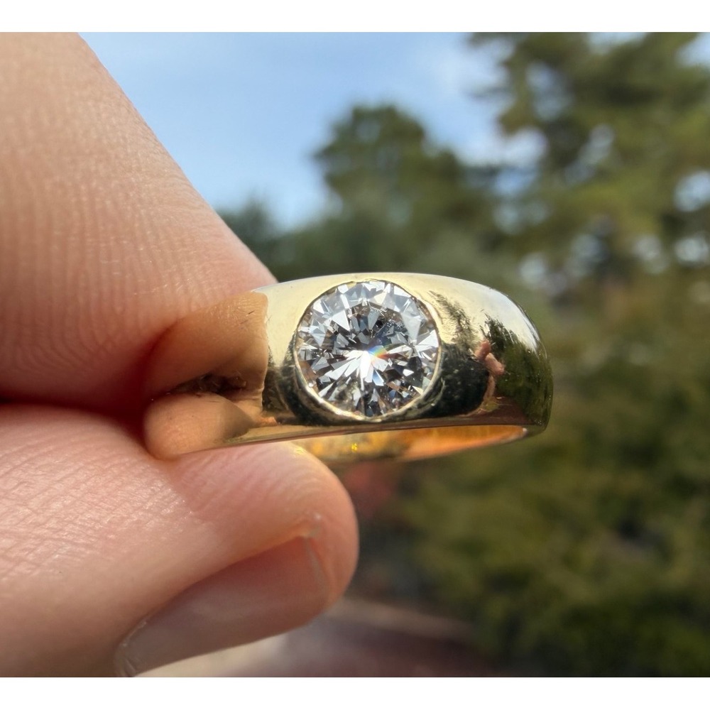 .50 ct Bezel Flush 18k Solid Yellow Gold Natural Diamond Ring - Thick Band 7.86g - Picture 3 of 10